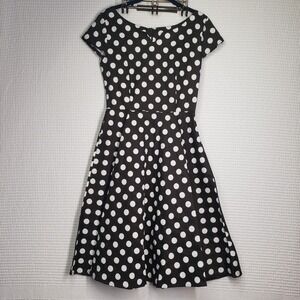 Ayli Dress Womens Small Black Polka Dot Retro 1950s Fit & Flare Cap Sleeve Party
